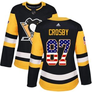 Damen Pittsburgh Penguins Trikot Sidney Crosby 87 Schwarz USA Flag Fashion Authentic